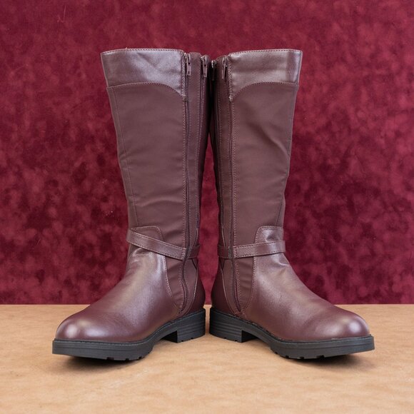 Easy Street Women Erica Burgundy Wide Calf Faux Leather Riding Knee Boots sz 10 - Picture 2 of 10